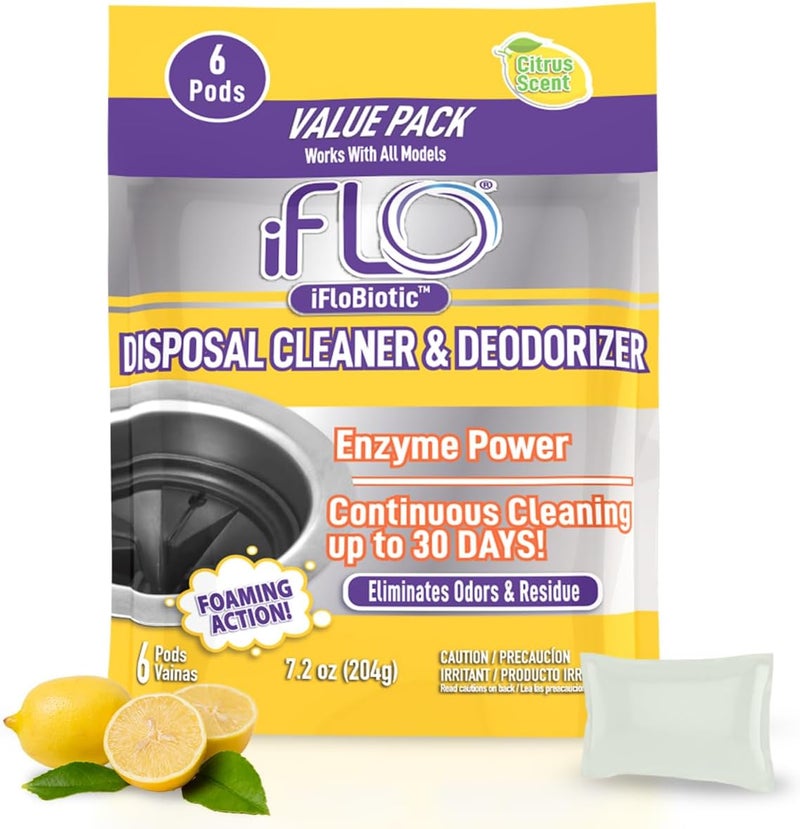 iFLO Foaming Garbage Disposal Cleaner Pods with iFLOBiotic – Powerful Garbage Disposal Foaming Action for Sink, Food Waste & Odor Removal – Disposal Cleaner Pods, 6 Pack - Image 1